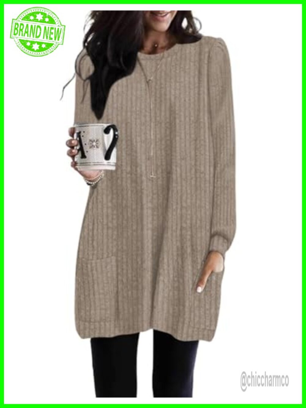 Women's Long Sleeve Tunic Top Loose Fit Crew Neck with Pockets Sweater